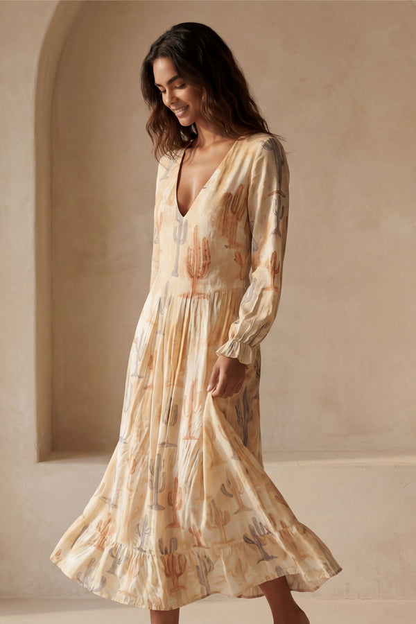 Anyssa V-Neck Flounce Sleeve Dress