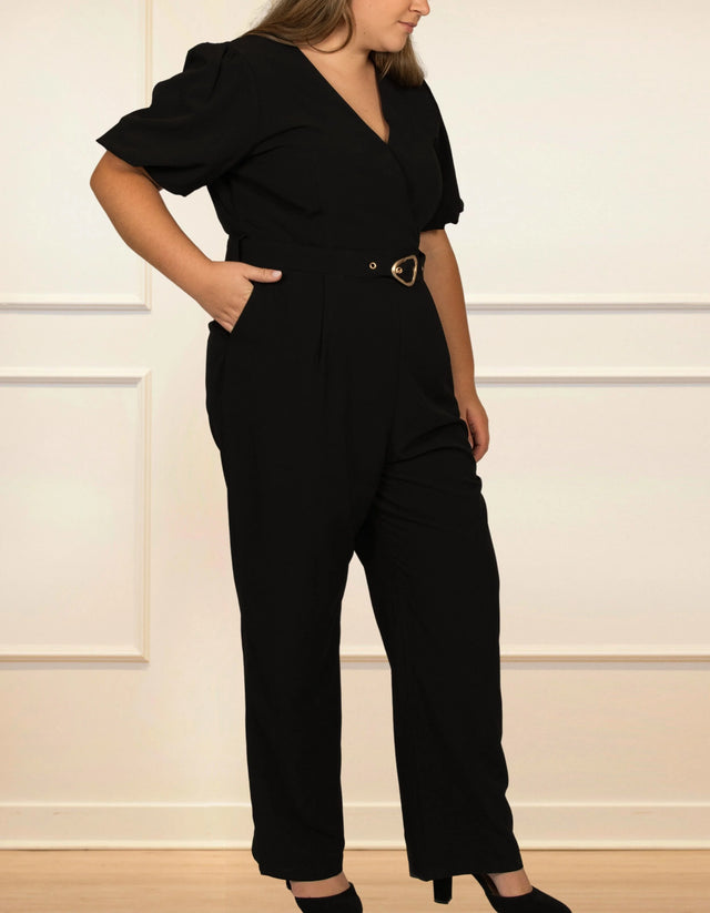 Apolline Jumpsuit Self Belted Puff Sleeves Black - Onze Montreal