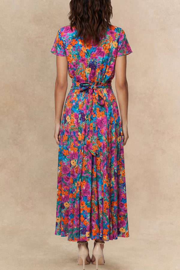 Arianna Robe Maxi Florale Manches Volantes Taille Froncée