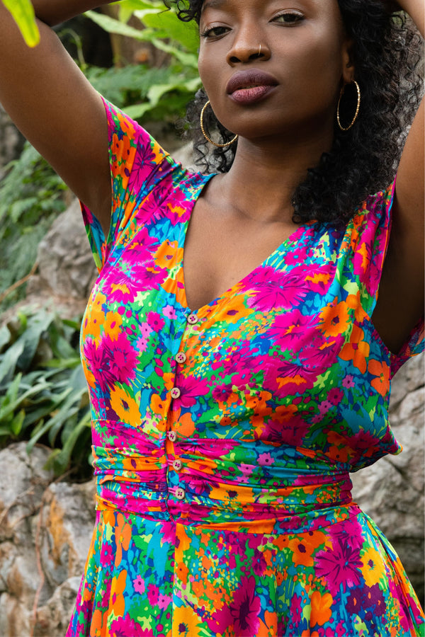 Arianna Robe Maxi Florale Manches Volantes Taille Froncée