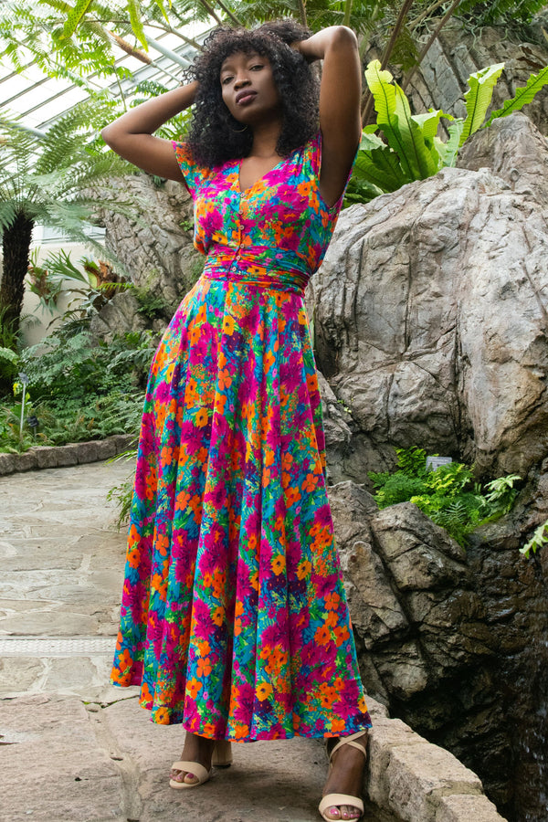 Arianna Robe Maxi Florale Manches Volantes Taille Froncée