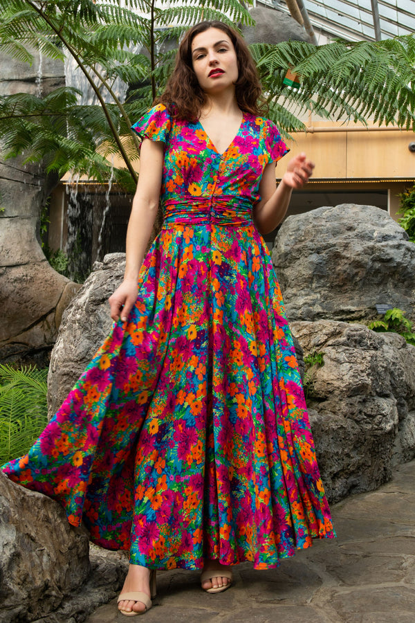 Arianna Robe Maxi Florale Manches Volantes Taille Froncée
