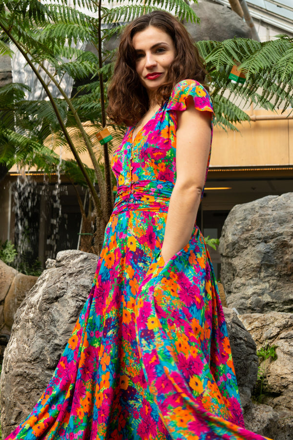 Arianna Robe Maxi Florale Manches Volantes Taille Froncée