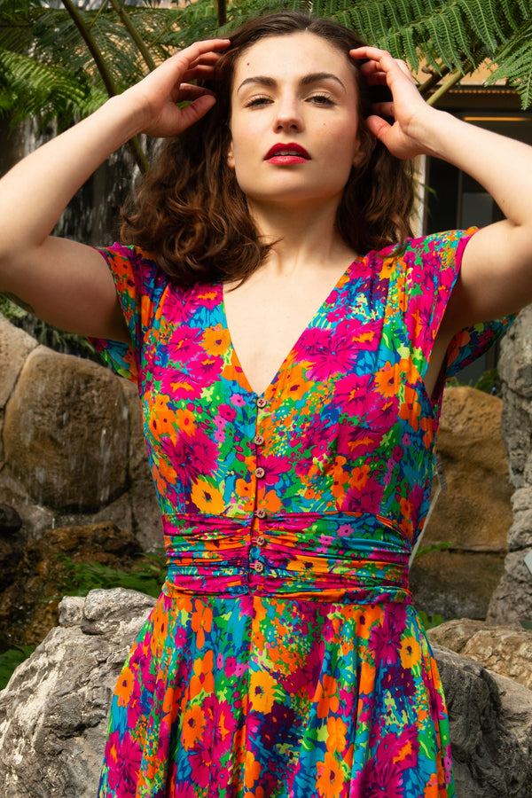 Arianna Robe Maxi Florale Manches Volantes Taille Froncée