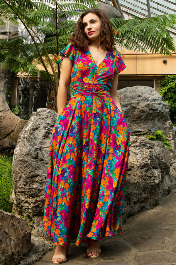 Arianna Robe Maxi Florale Manches Volantes Taille Froncée