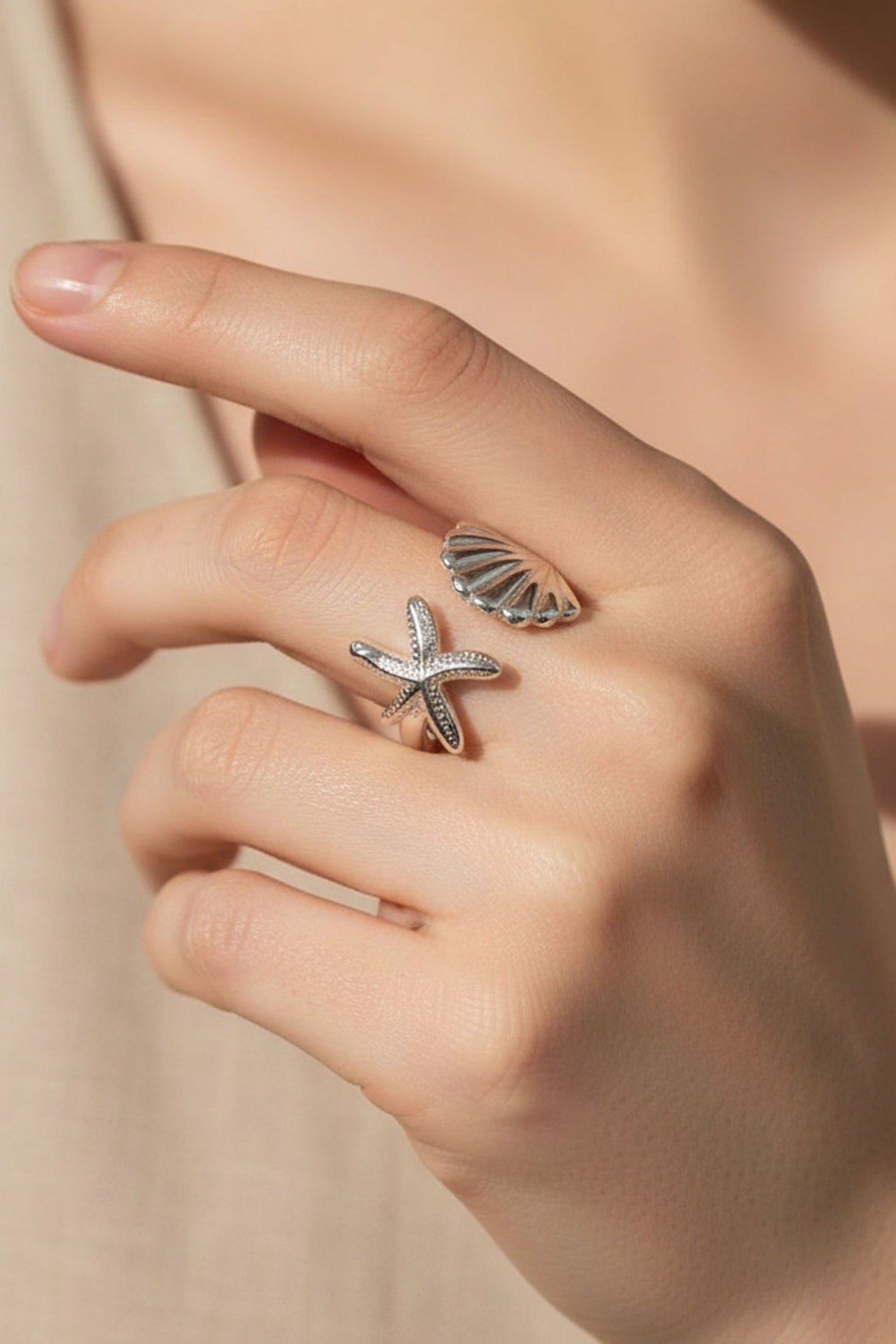 Ariel Starfish & Seashell Open Ring