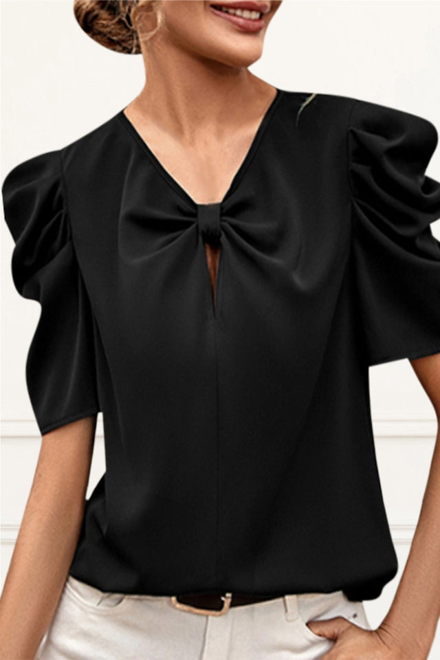 Beatrice Slim Top Puff Sleeve Bow Front