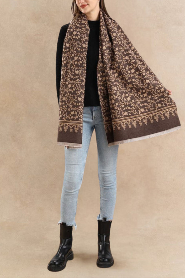 Écharpe Jacquard Fleurie à Franges