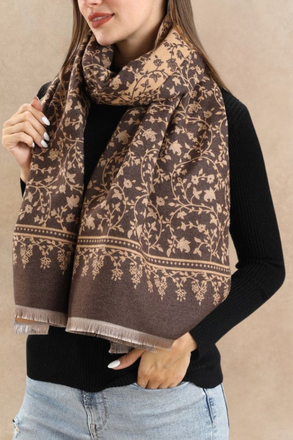 Écharpe Jacquard Fleurie à Franges