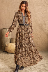 Bertha Boho Floral Maxi Dress Long Sleeves V-Neck Tiered