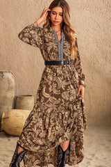 Bertha Boho Floral Maxi Dress Long Sleeves V-Neck Tiered