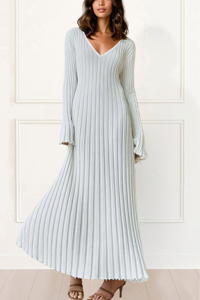 Bianca Maxi Dress Long Bell Sleeve Slim Fit - Onze Montreal White / S Sold by Ô-MARCHÉ Seller