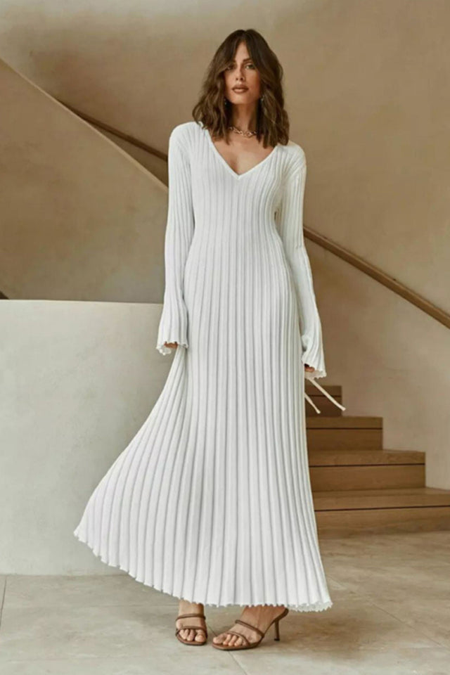 Bianca Maxi Dress Long Bell Sleeve Slim Fit - Onze Montreal White / S Sold by Ô-MARCHÉ Seller