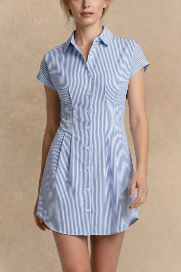 Billie Striped Button Front Short Sleeve Dress