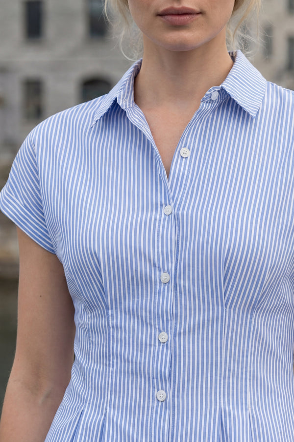Billie Striped Button Front Short Sleeve Dress