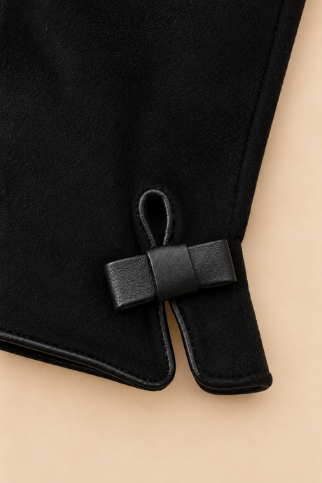 Black Winter Gloves Finger Opening Bow Detail