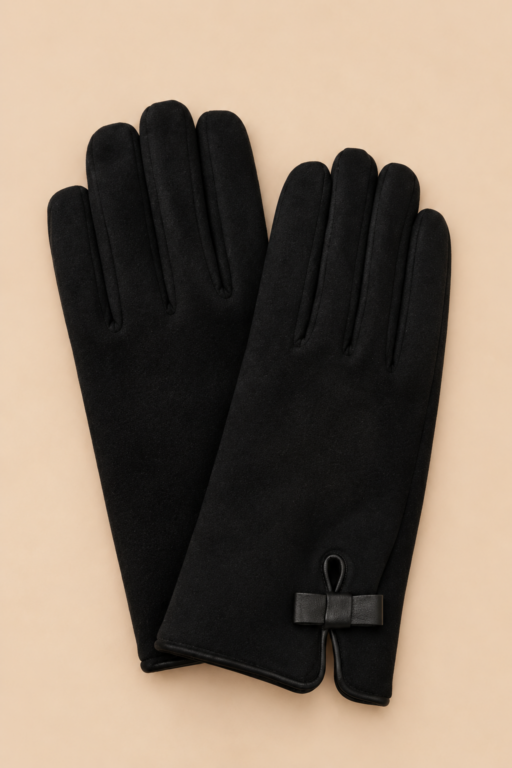 Gants D’hiver Noirs Ouverture Index Nœud Décoratif