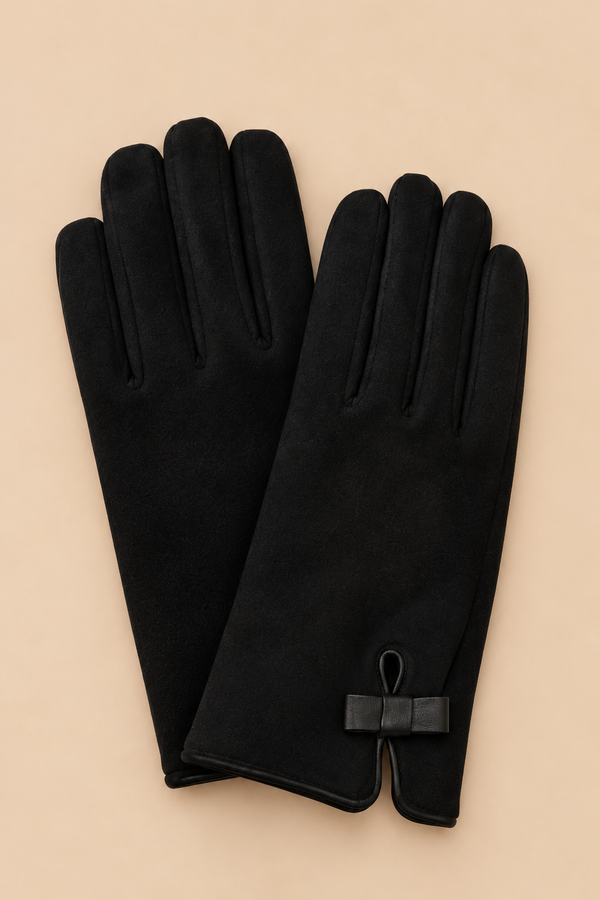 Gants D’hiver Noirs Ouverture Index Nœud Décoratif