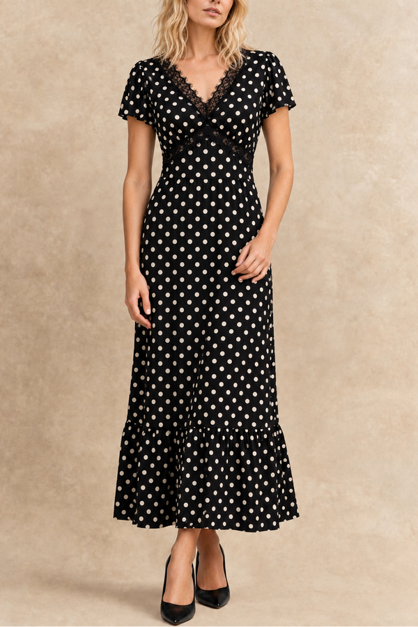 Constance Black Polka Dot Long Maxi Dress