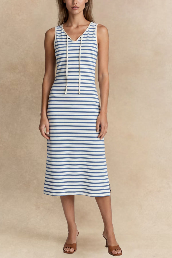 Brenda Robe Midi Col V Fendu Rayures