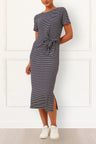 Brianna Midi Dress Striped Print - Onze Montreal Navy / XS Annick