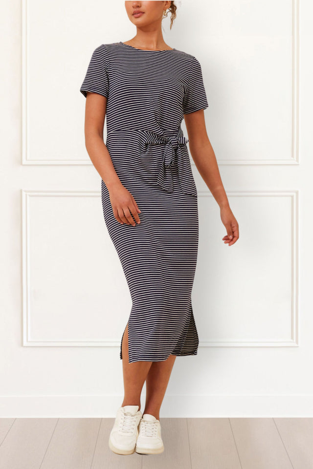 Brianna Midi Dress Striped Print - Onze Montreal Black / XS Annick