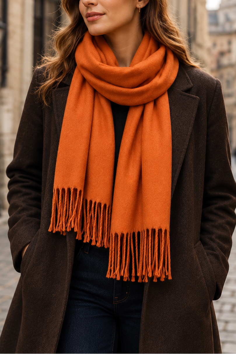 Orange Fringe Scarf