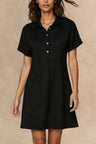 Button Front Short Sleeve Mini Dress