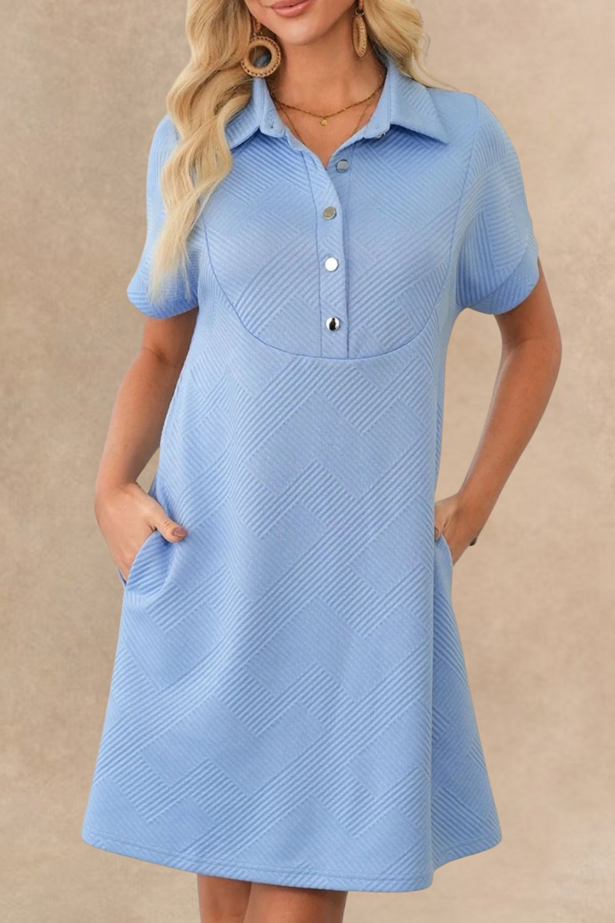 Aveline Button Front Short Sleeve Mini Dress