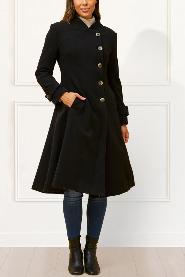 Harper Retro Flared Coat Side Buttons - Onze Montreal Black / XS Annick