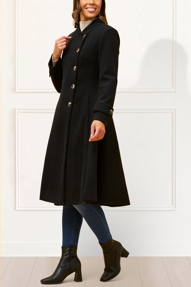 Harper Retro Flared Coat Side Buttons