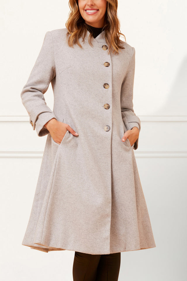 Harper Retro Flared Coat Side Buttons - Onze Montreal Beige / XS Annick