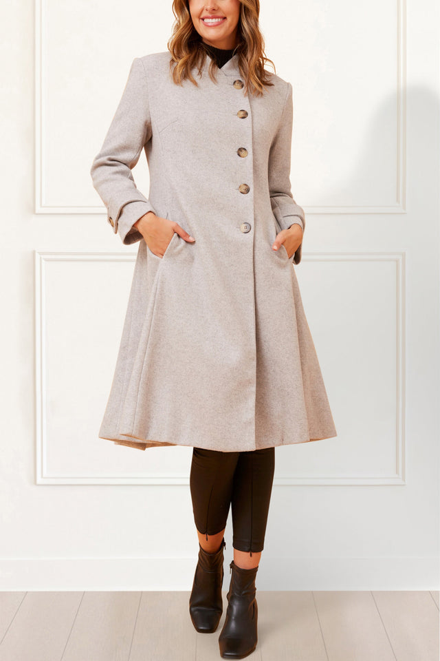 Harper Retro Flared Coat Side Buttons - Onze Montreal Beige / XS Annick