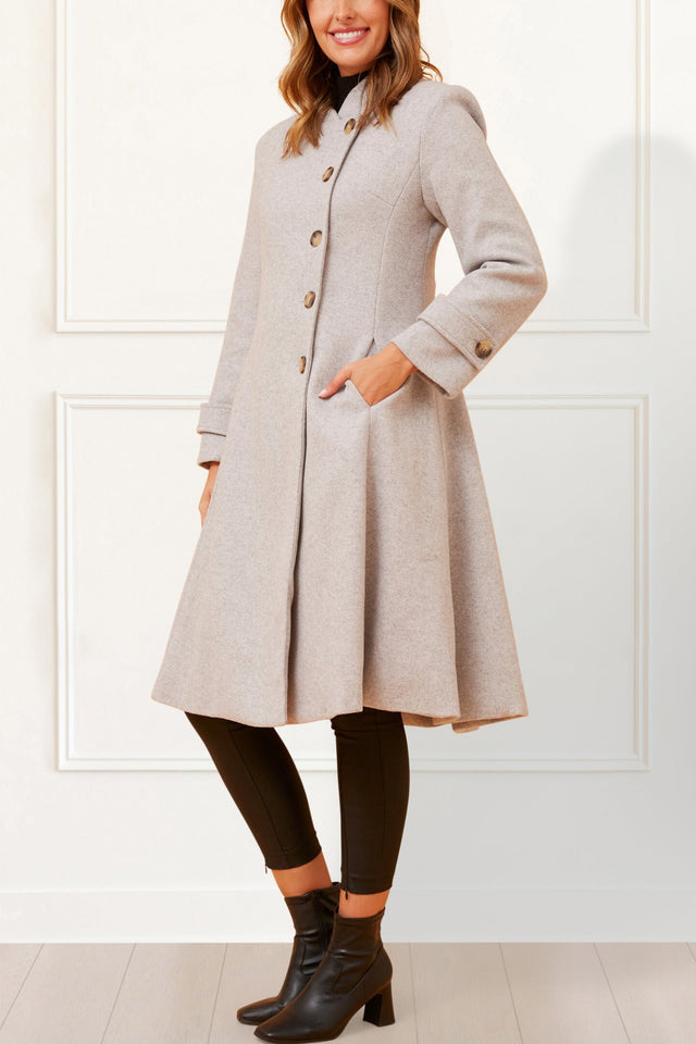 Harper Retro Flared Coat Side Buttons - Onze Montreal Beige / XS Annick