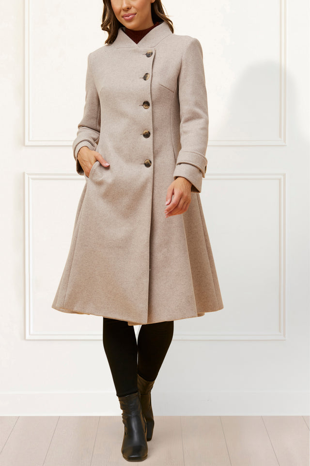 Harper Retro Flared Coat Side Buttons - Onze Montreal Beige / XS Annick