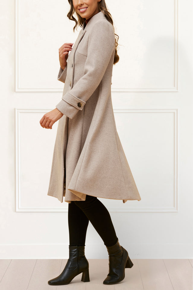 Harper Retro Flared Coat Side Buttons - Onze Montreal Beige / XS Annick