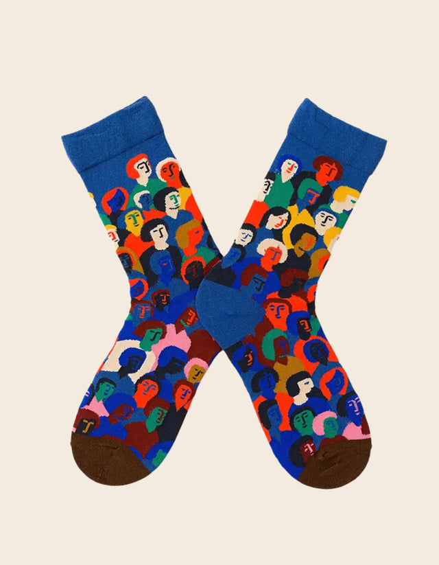 Socks Illustrated Faces Blue - Onze Montreal