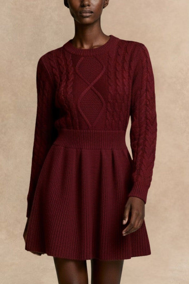 Cable Knit Long Sleeve Sweater Dress