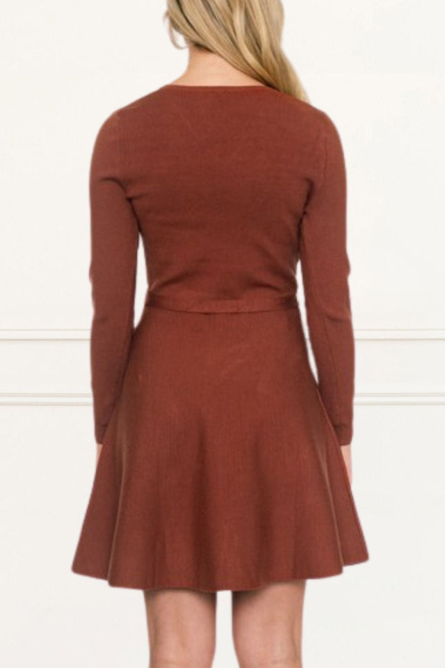 Camilla Knit Dress Crossover Side Tie Long Sleeves