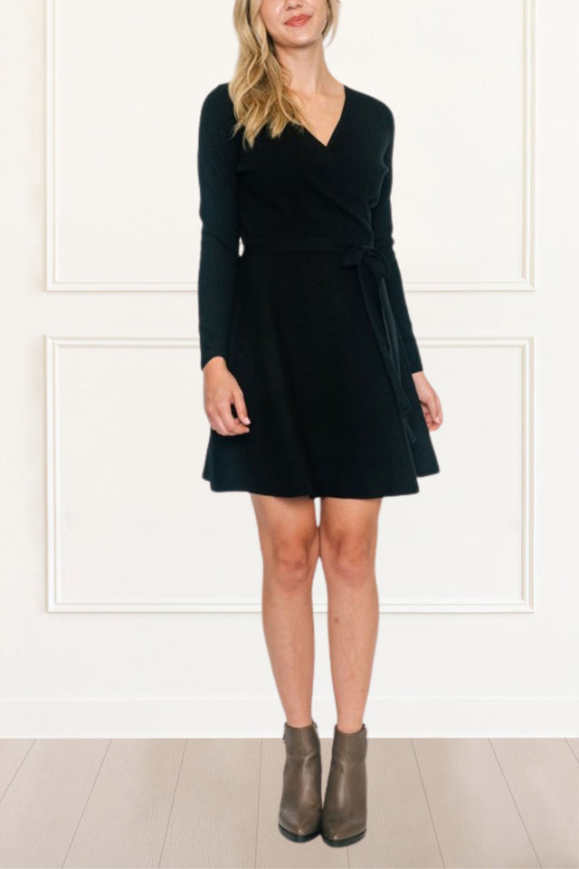 Camilla Knit Dress Crossover Side Tie Long Sleeves