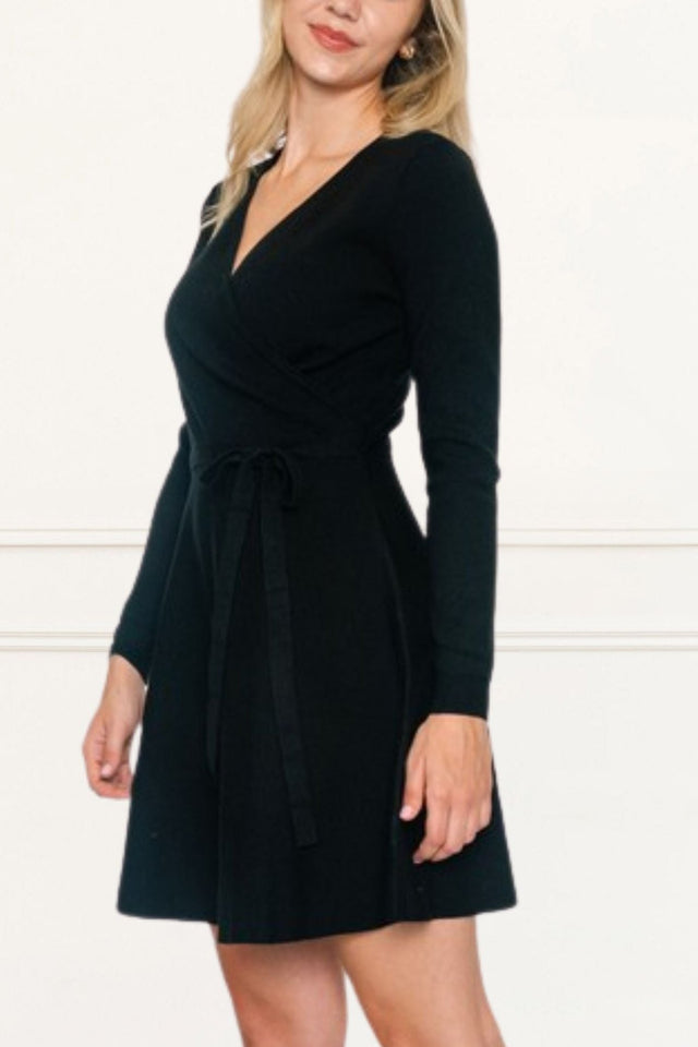 Camilla Robe Maille avec Croisement Nœud Latéral Manches Longues.