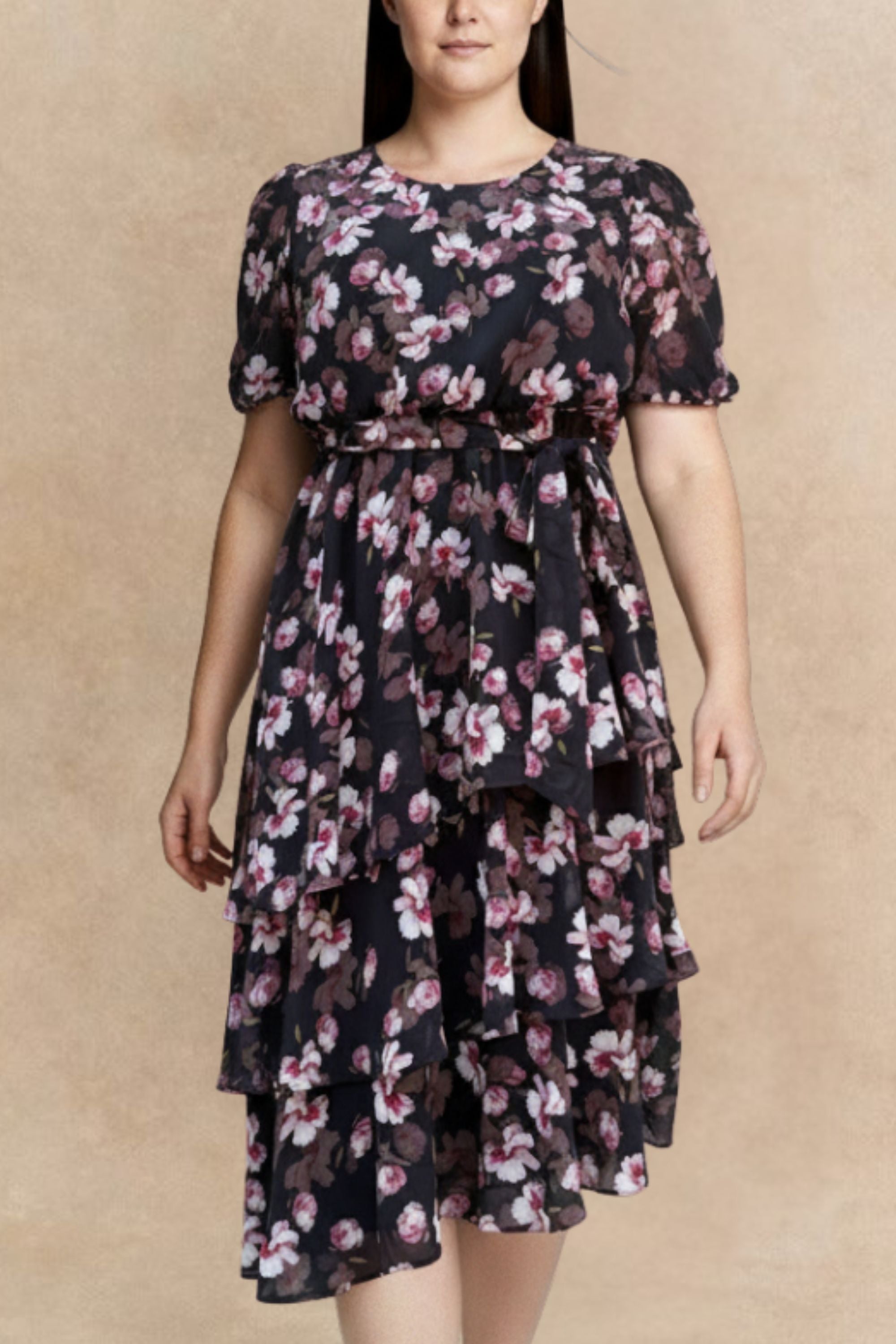 Catalina Black Floral Tiered Dress - Onze Montreal