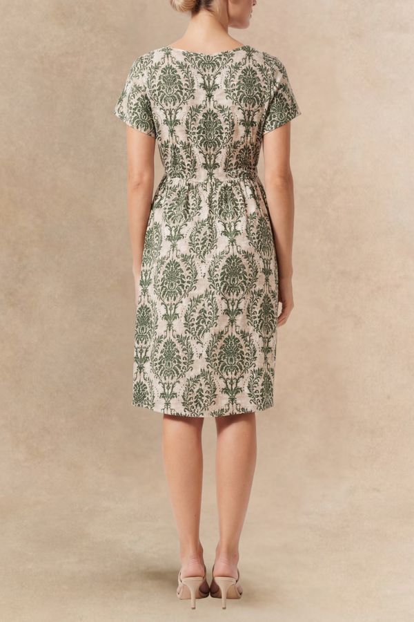 Celia Robe Courte Verte Imprimée Taille Ajustable