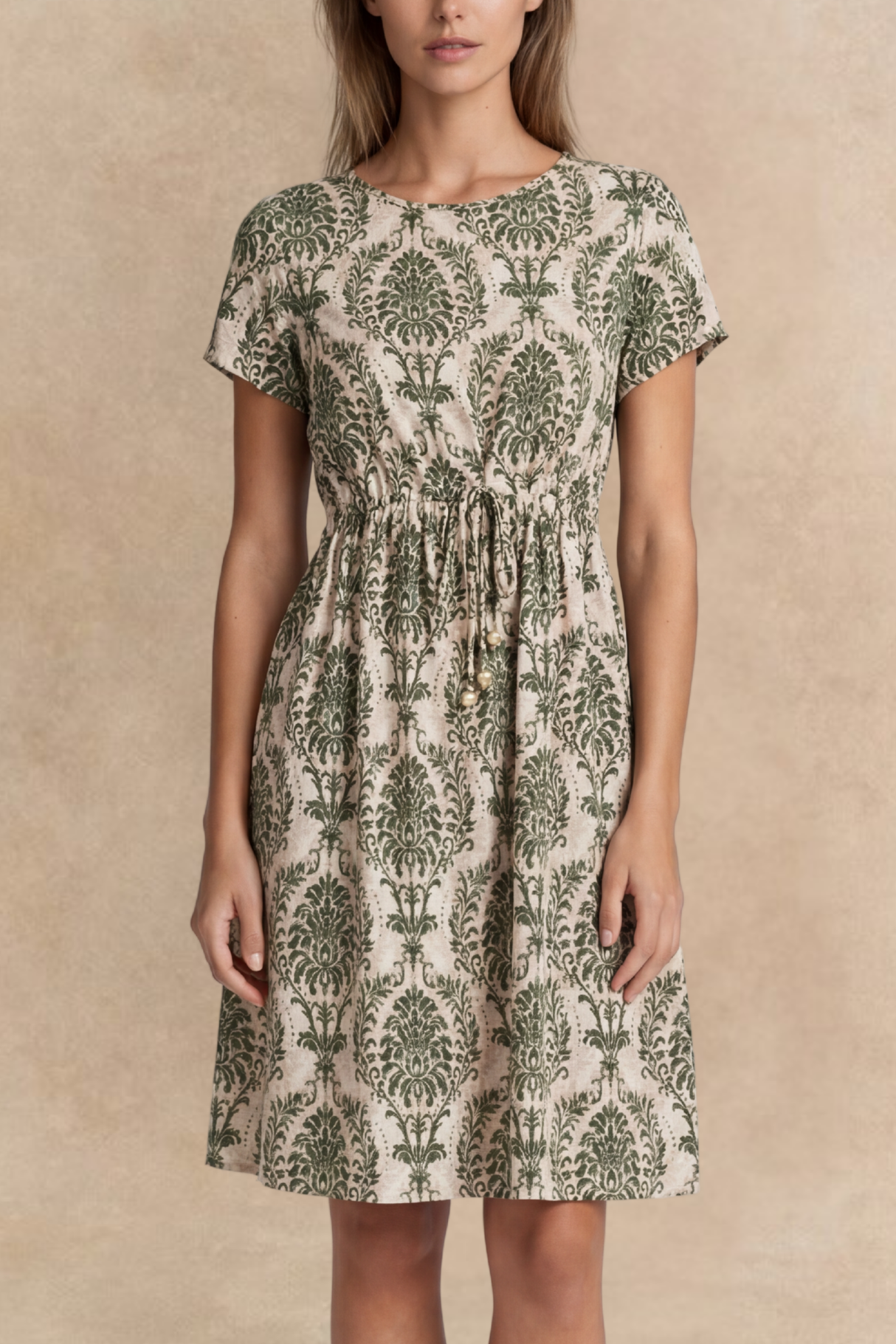 Celia Robe Courte Verte Imprimée Taille Ajustable
