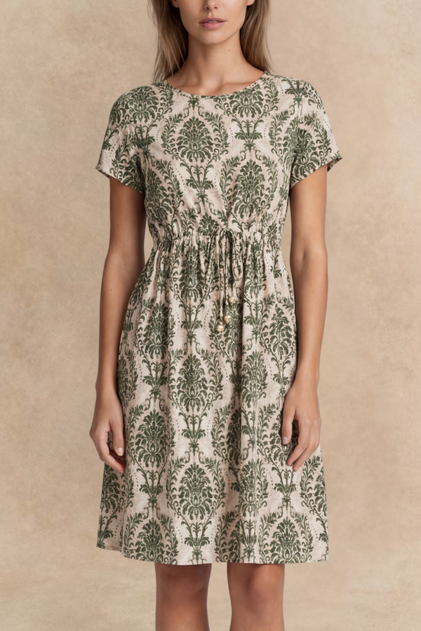 Celia Robe Courte Verte Imprimée Taille Ajustable