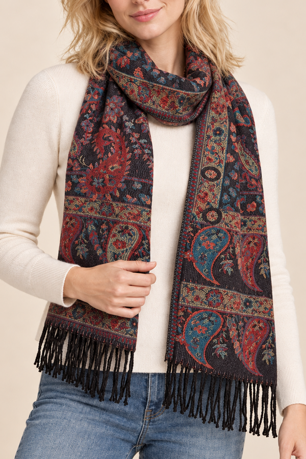 Scarf Paisley Floral Motif Fringed