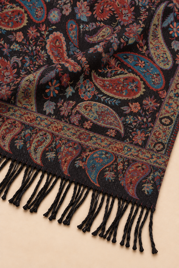 Scarf Paisley Floral Motif Fringed