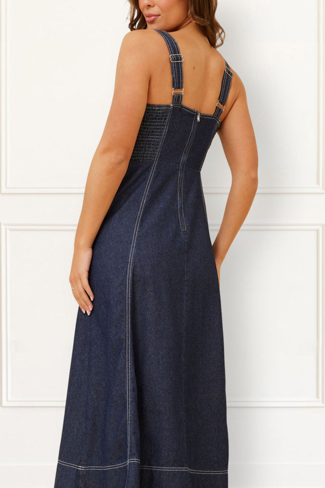 Charlie Denim Midi Dress Button Front - Onze Montreal XS / Navy Annick