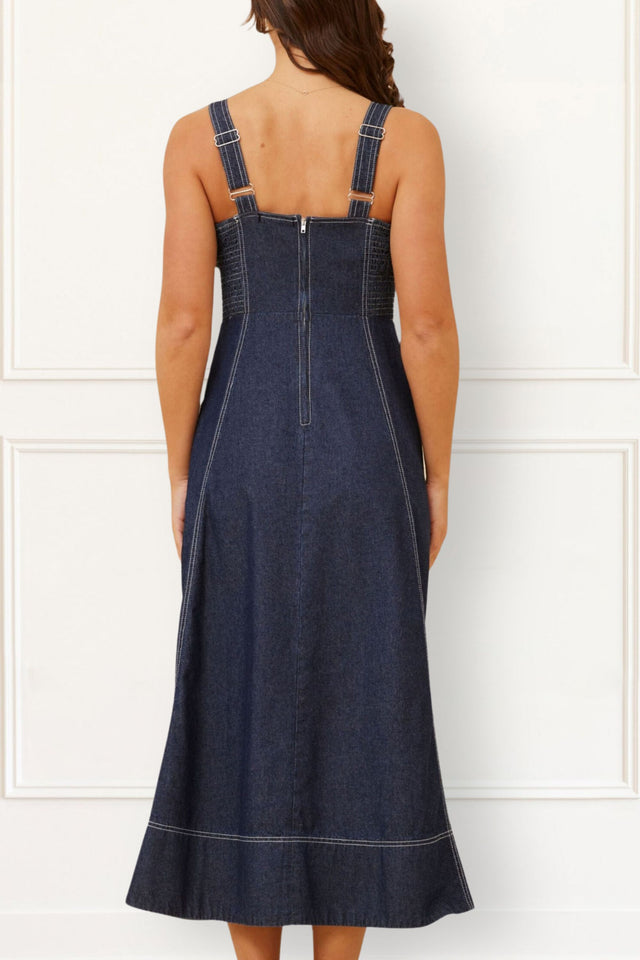 Charlie Denim Midi Dress Button Front - Onze Montreal XS / Navy Annick