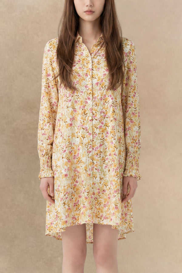Charlie Robe Manches Longues Florales Smockés